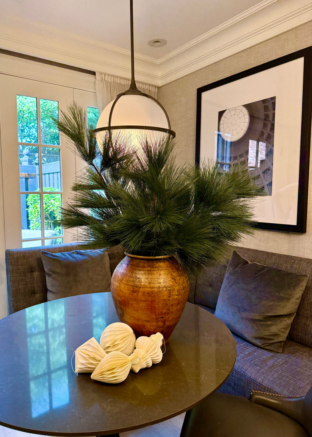 Faux White Pine Branch: Frosted Green Winter Holiday Arrangement