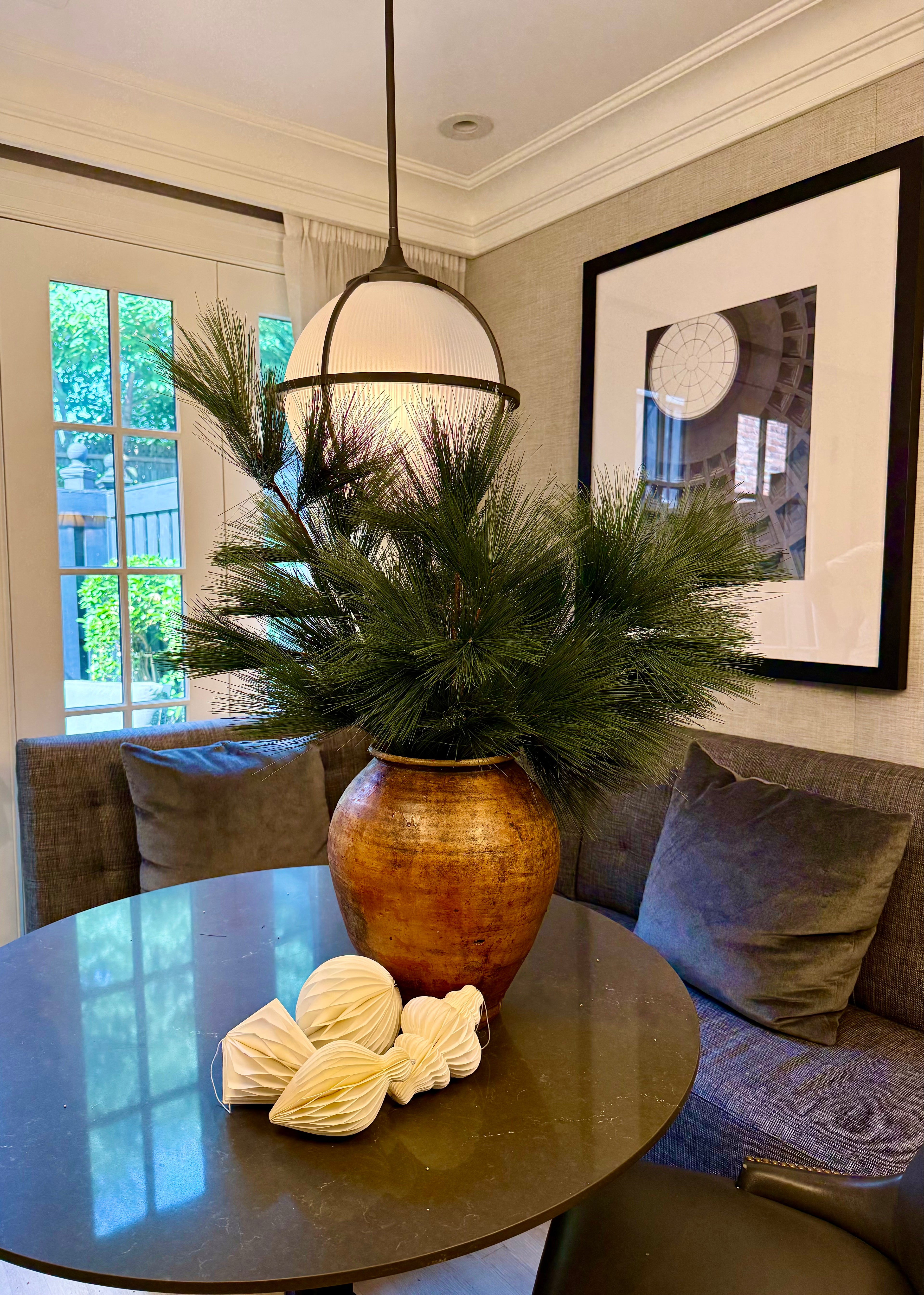 Faux White Pine Branch: Frosted Green Winter Holiday Arrangement