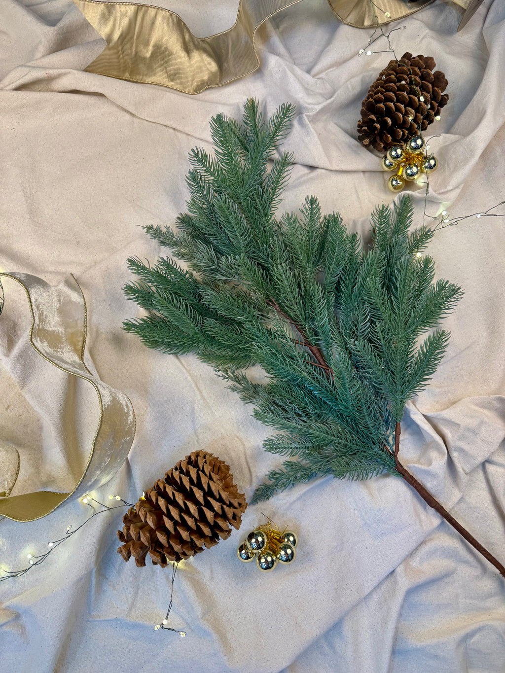 Faux Noble Pine Branch – Realistic Evergreen Stem, Holiday Arrangement