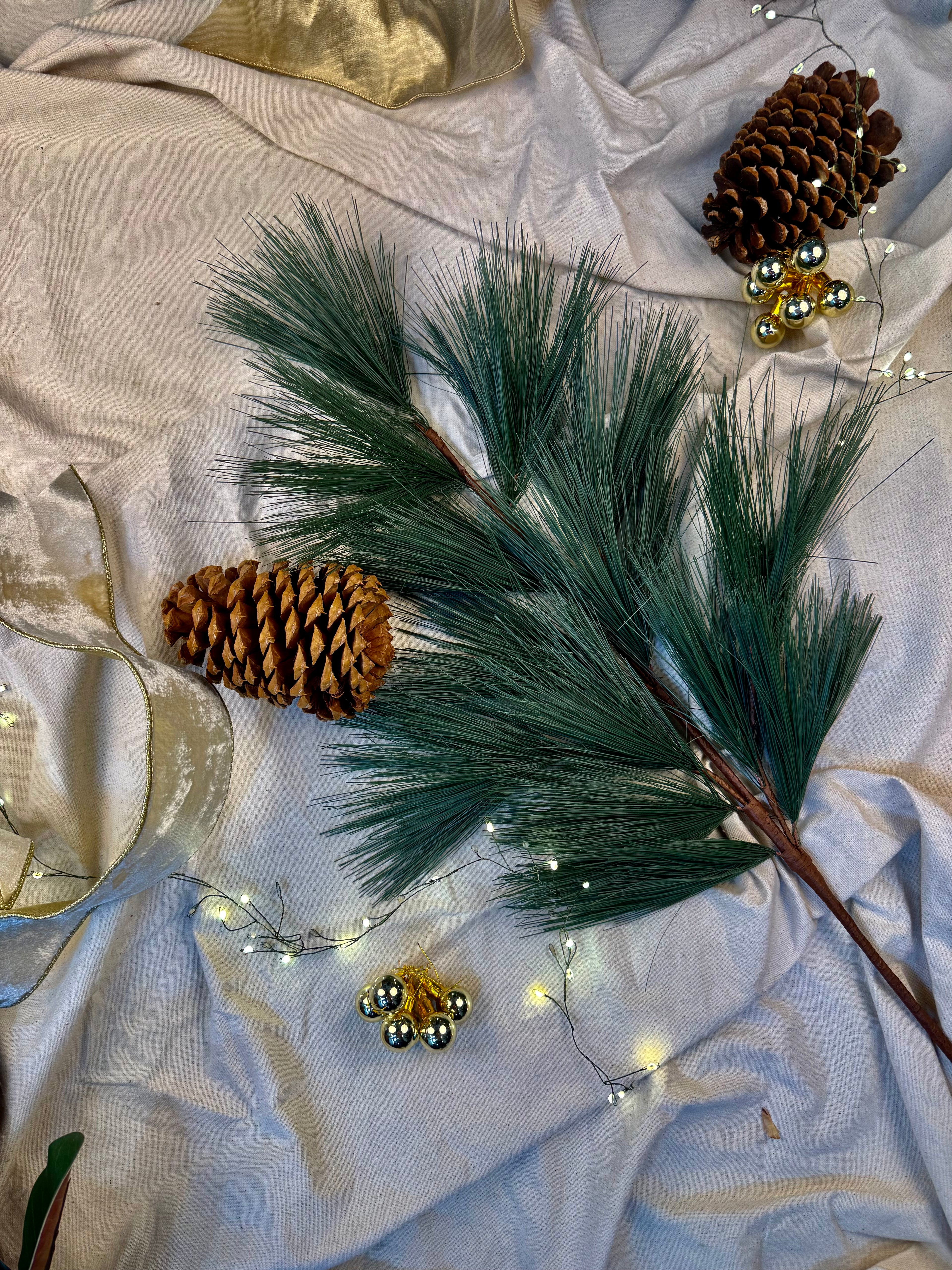 Faux White Pine Branch: Frosted Green Winter Holiday Arrangement