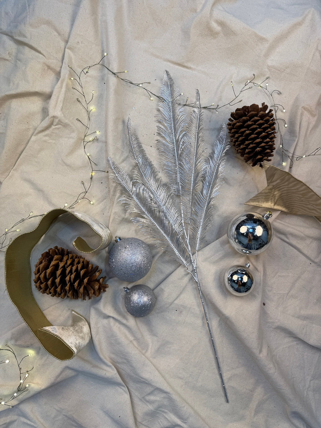 Frosted Silver Fern Stem – Metallic Winter Holiday Arrangement