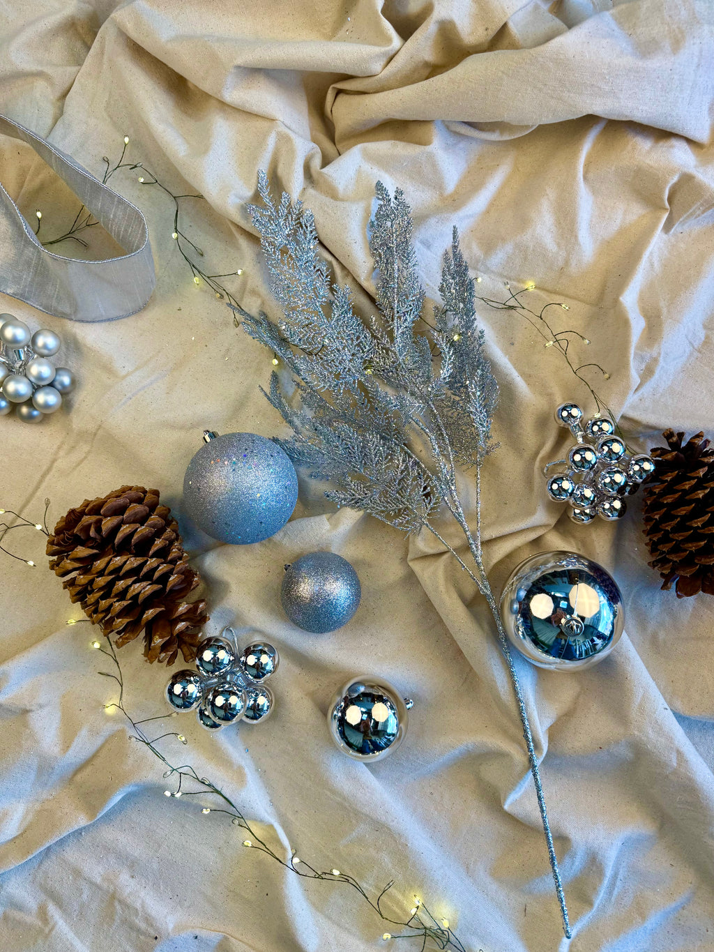 Faux Silver Glitter Fern Stem – Holiday Winter Arrangement Accent