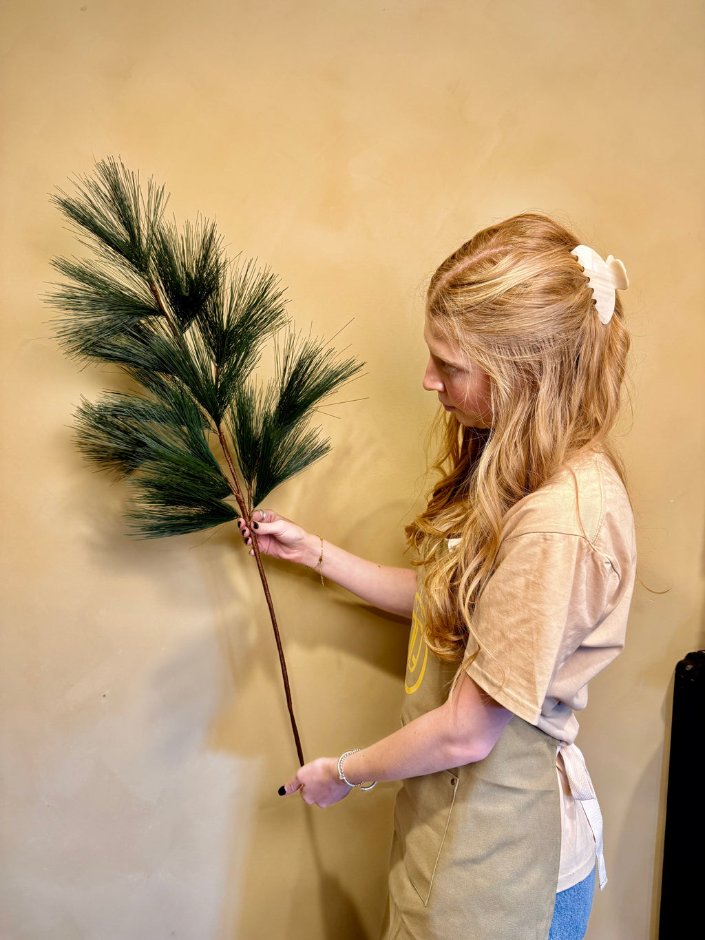 Faux White Pine Branch: Frosted Green Winter Holiday Arrangement