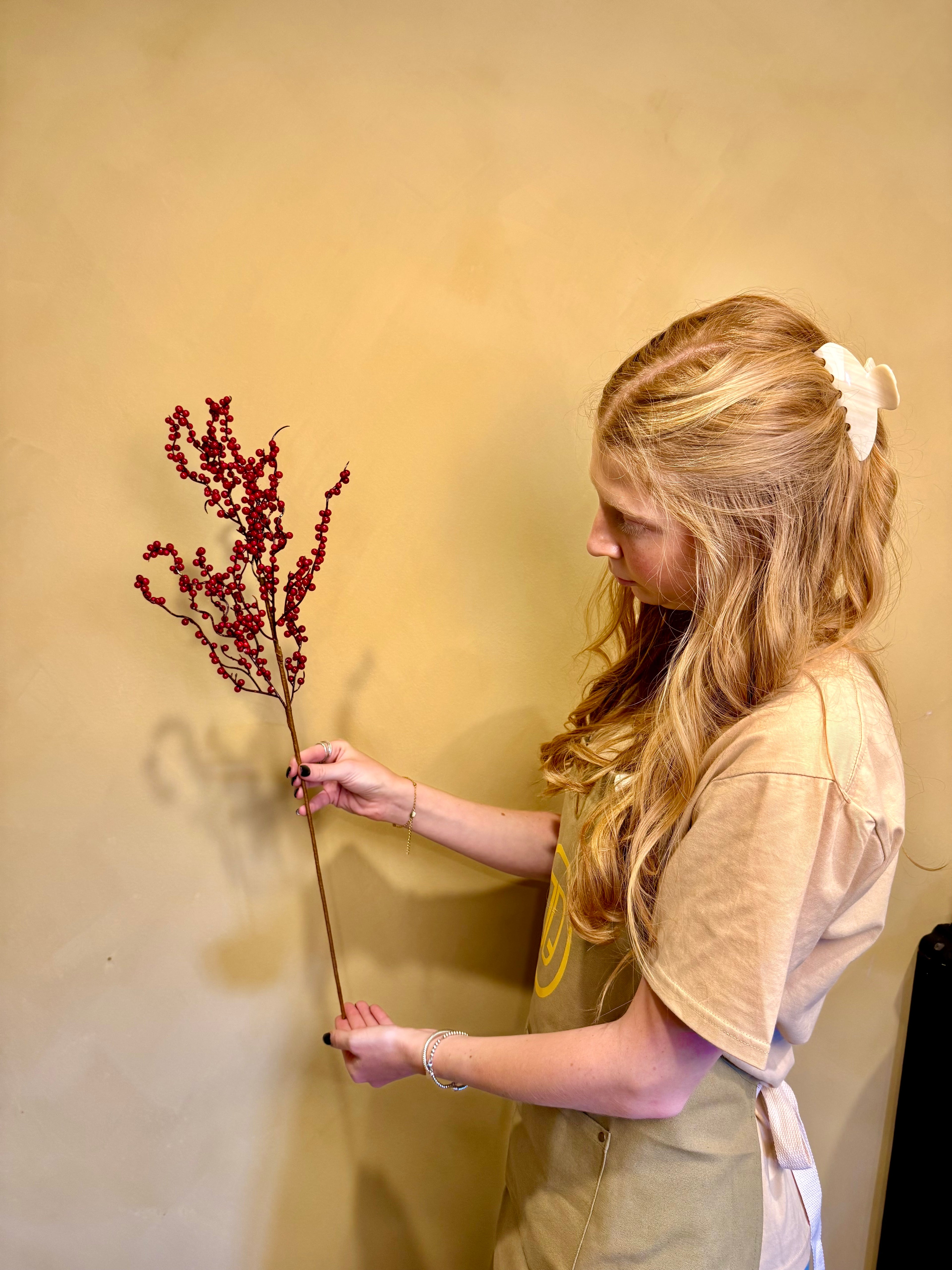 Faux Holly Berry Stem – Realistic Red Berry Branch with Glossy Green Leaves | Classic Christmas Greenery by JD Home + Holiday