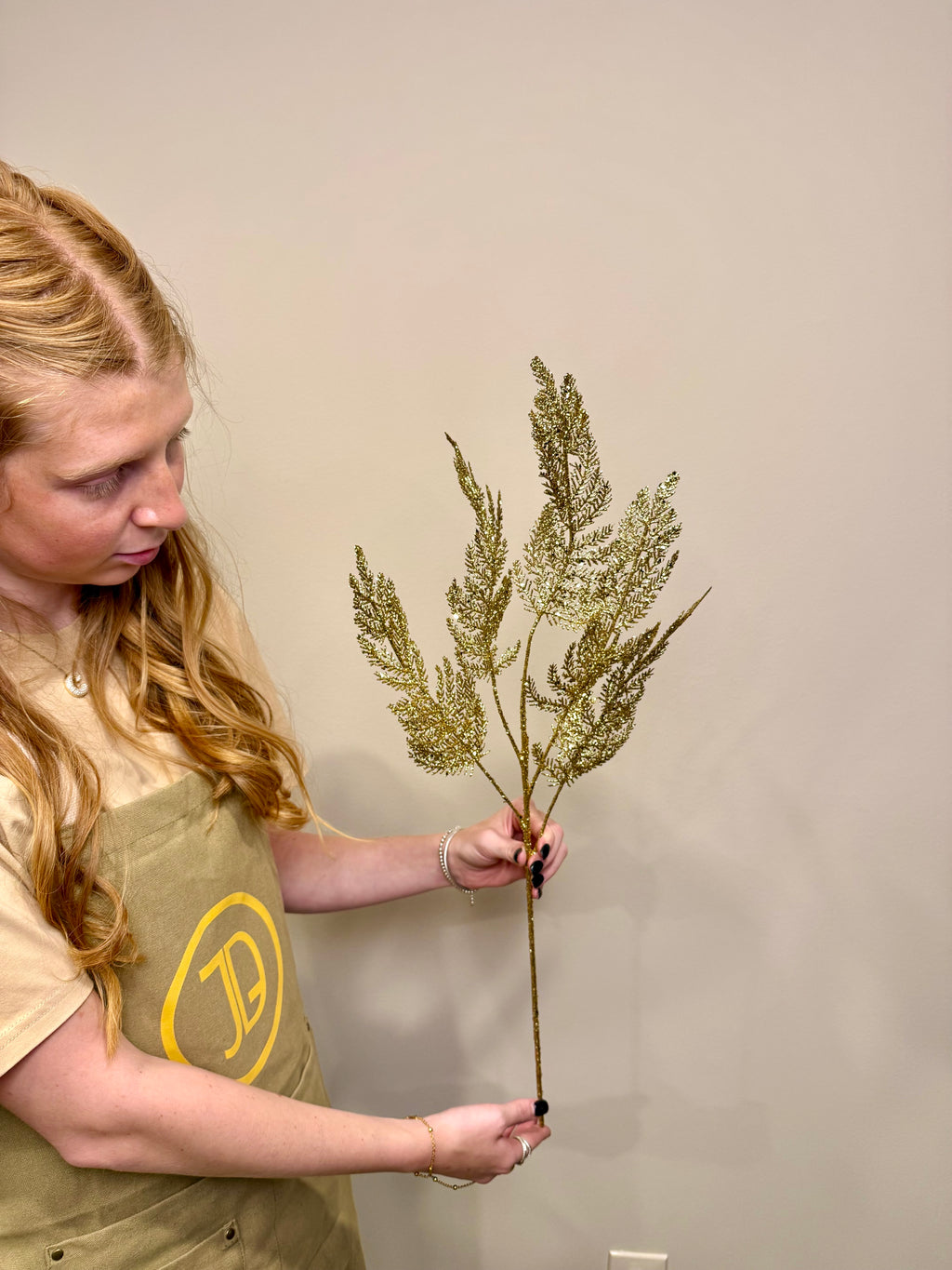 Faux Gold Glitter Fern Stem – Sparkling Holiday Accent for Winter Arrangements | Designer Seasonal Greenery by JD Home + Holiday