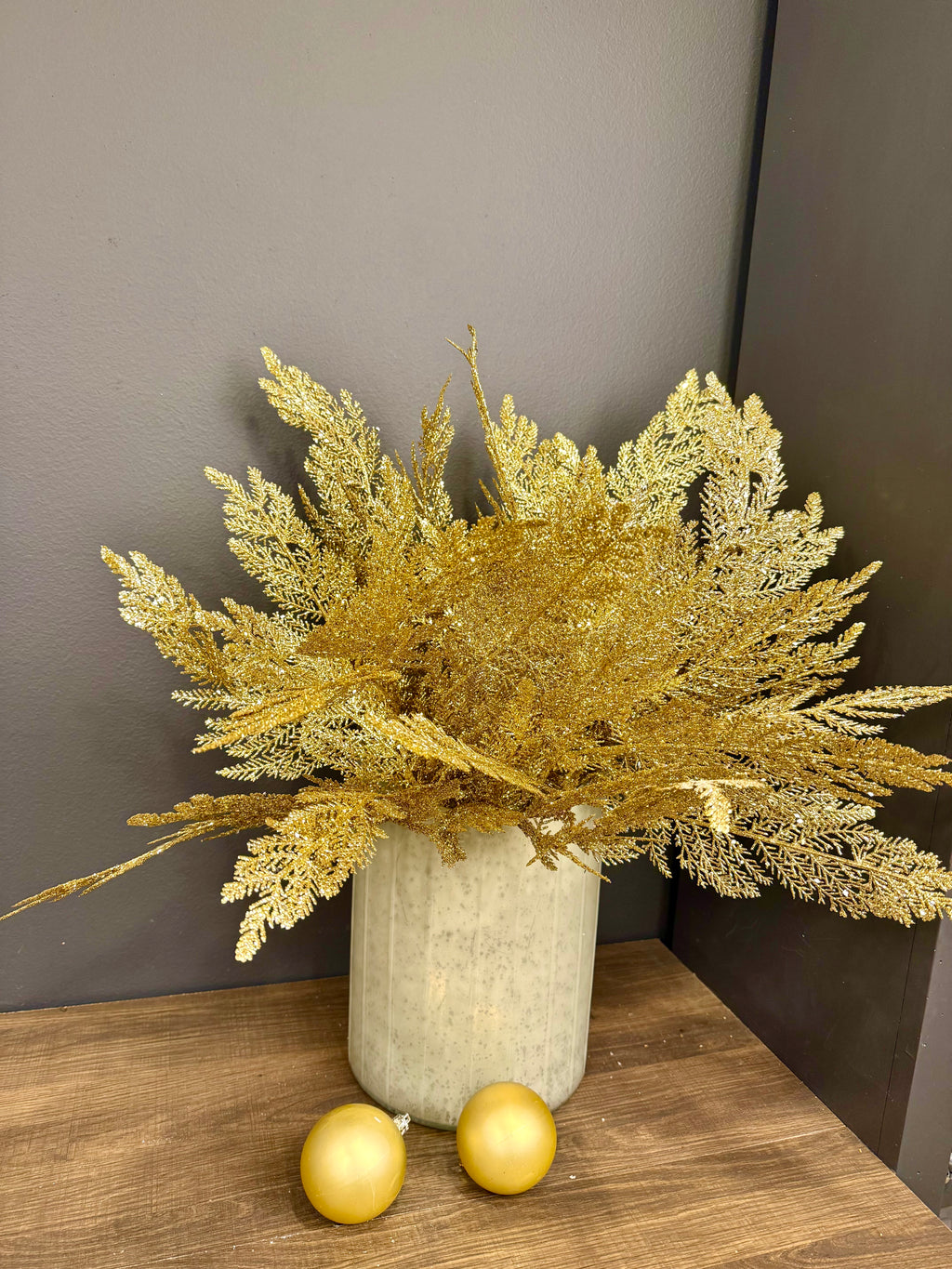 Faux Gold Glitter Fern Stem – Sparkling Holiday Accent for Winter Arrangements | Designer Seasonal Greenery by JD Home + Holiday