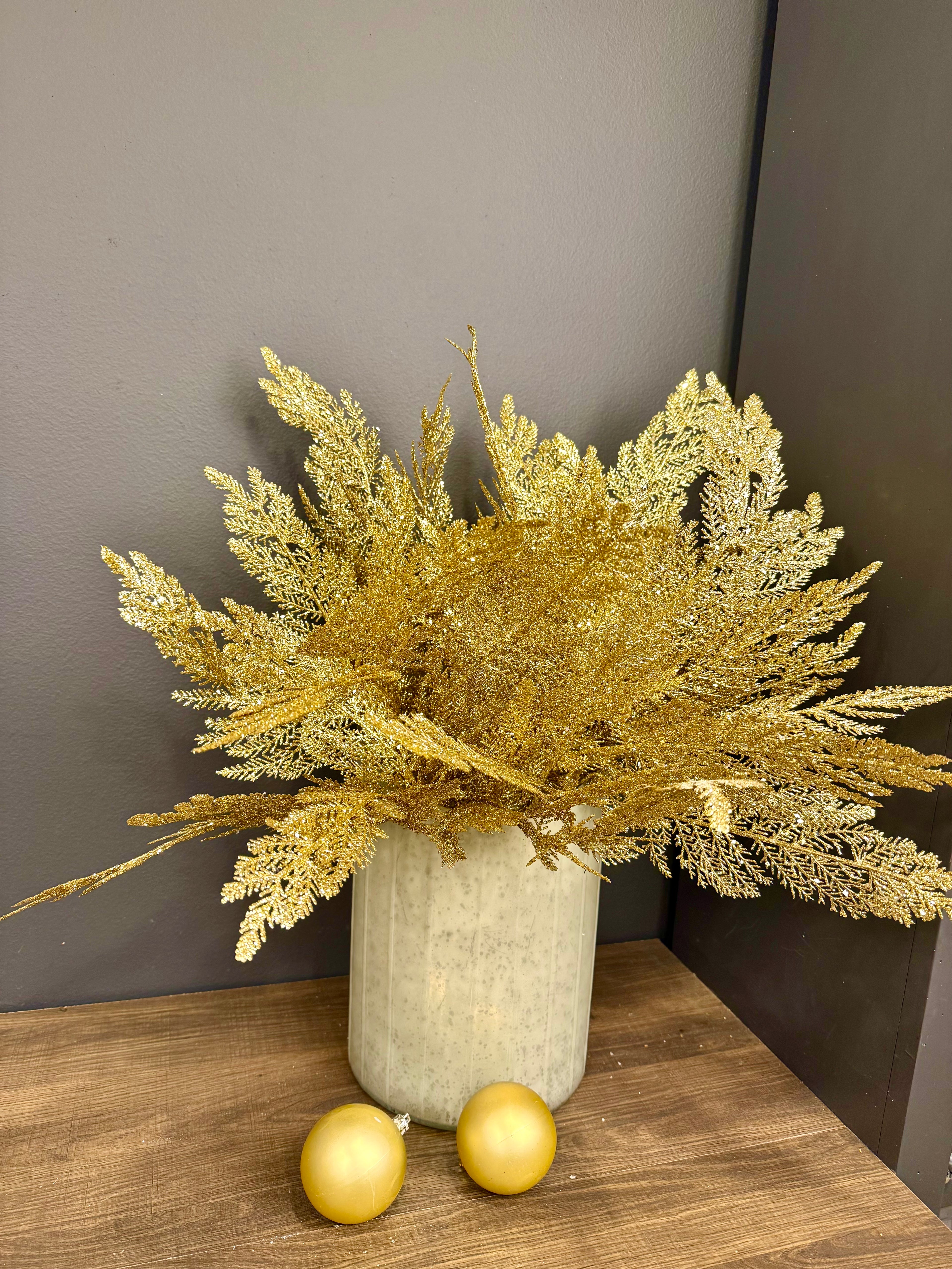 Faux Gold Glitter Fern Stem – Sparkling Holiday Accent for Winter Arrangements | Designer Seasonal Greenery by JD Home + Holiday