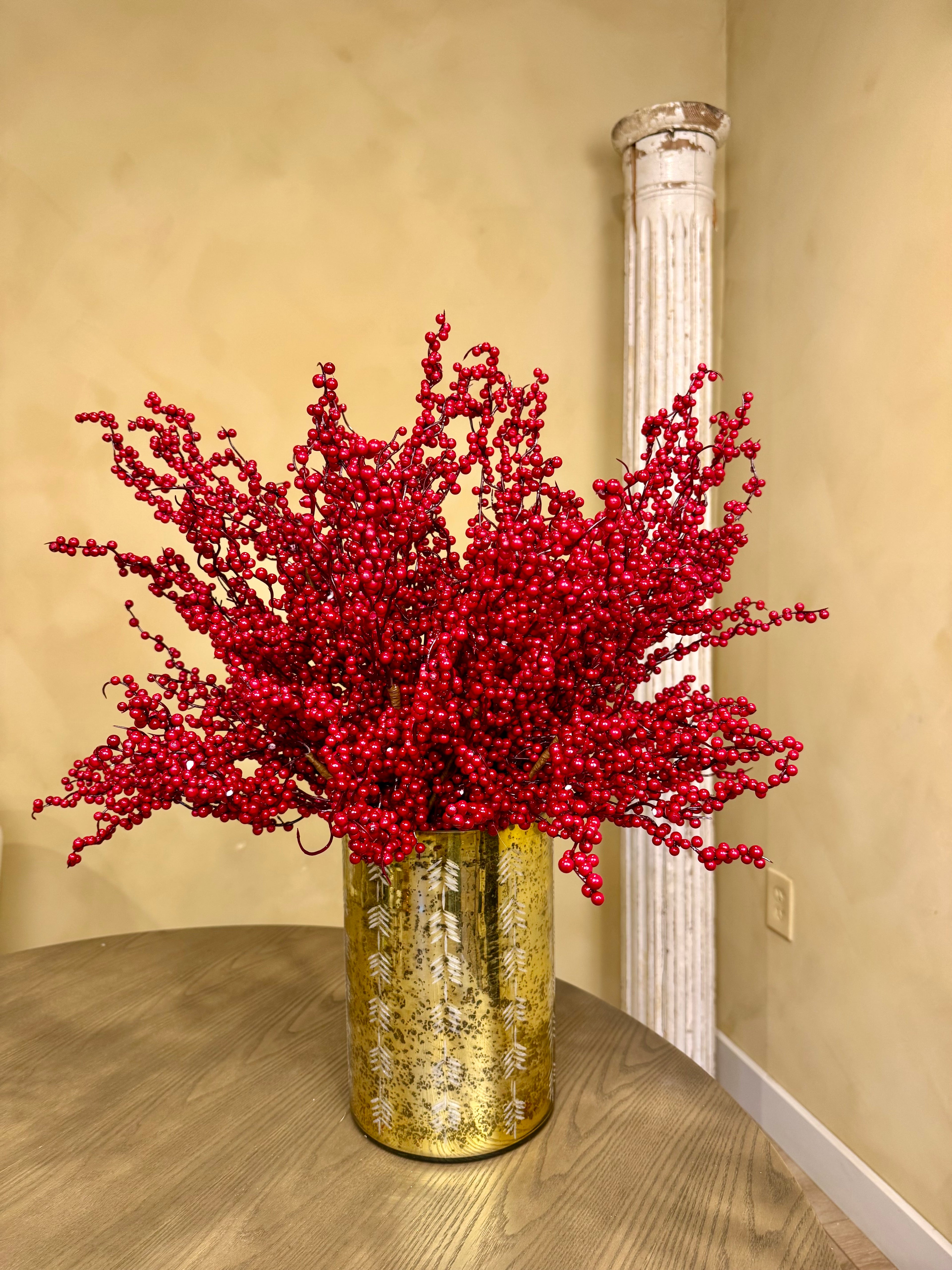 Faux Holly Berry Stem – Realistic Red Berry Branch with Glossy Green Leaves | Classic Christmas Greenery by JD Home + Holiday