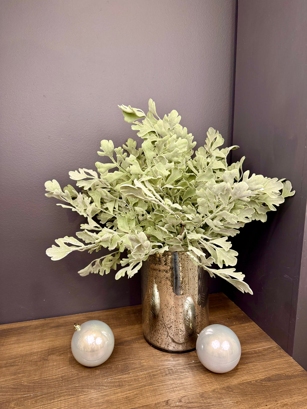 Frosted Leaf Stem: 28" Snow-Dusted Winter Greenery