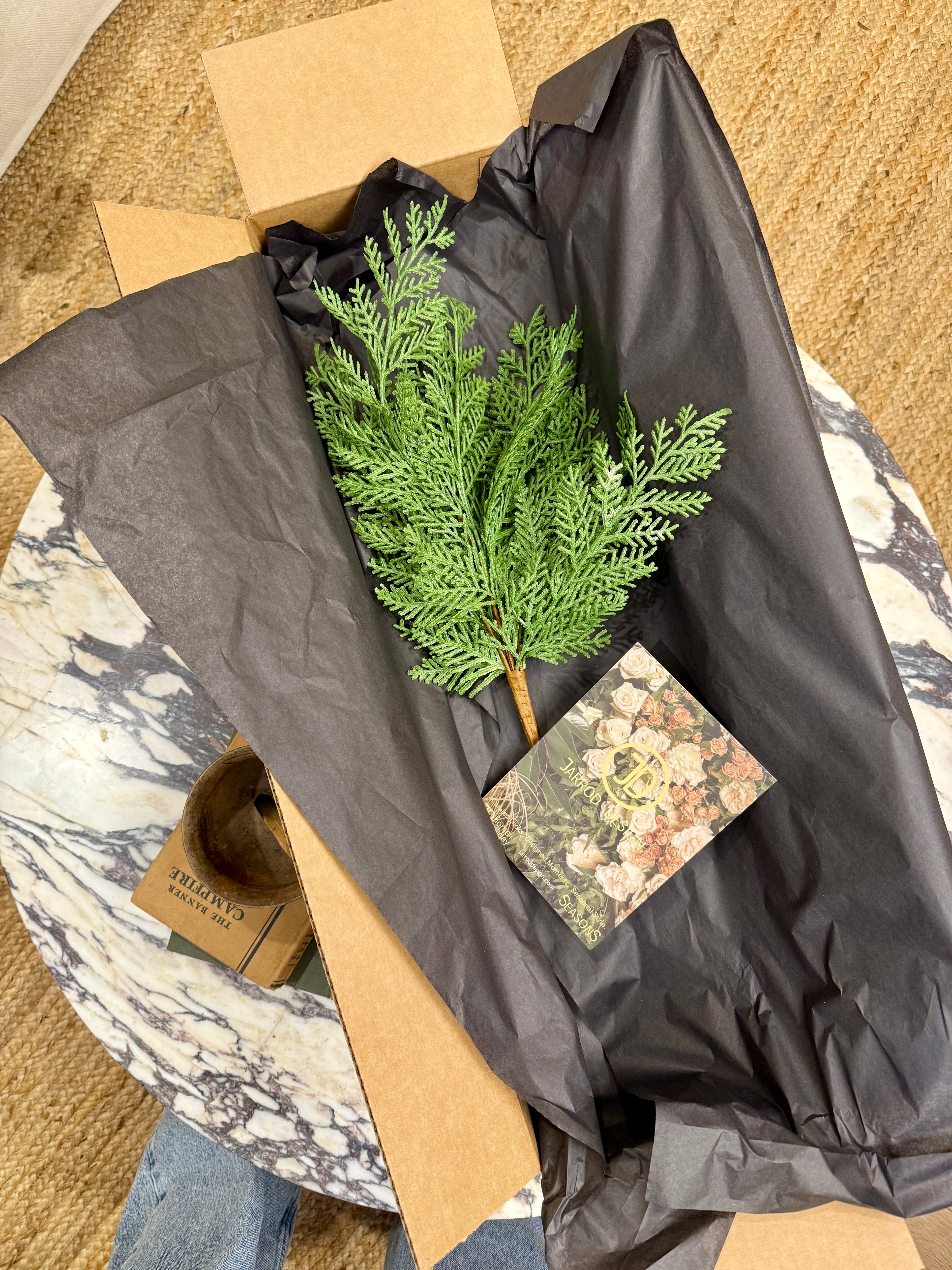 Faux Incense Cedar Branch – Golden-Tipped Soft-Touch Evergreen Stem for Holiday Arrangements, Mantels & Seasonal Décor by JD Home + Holiday