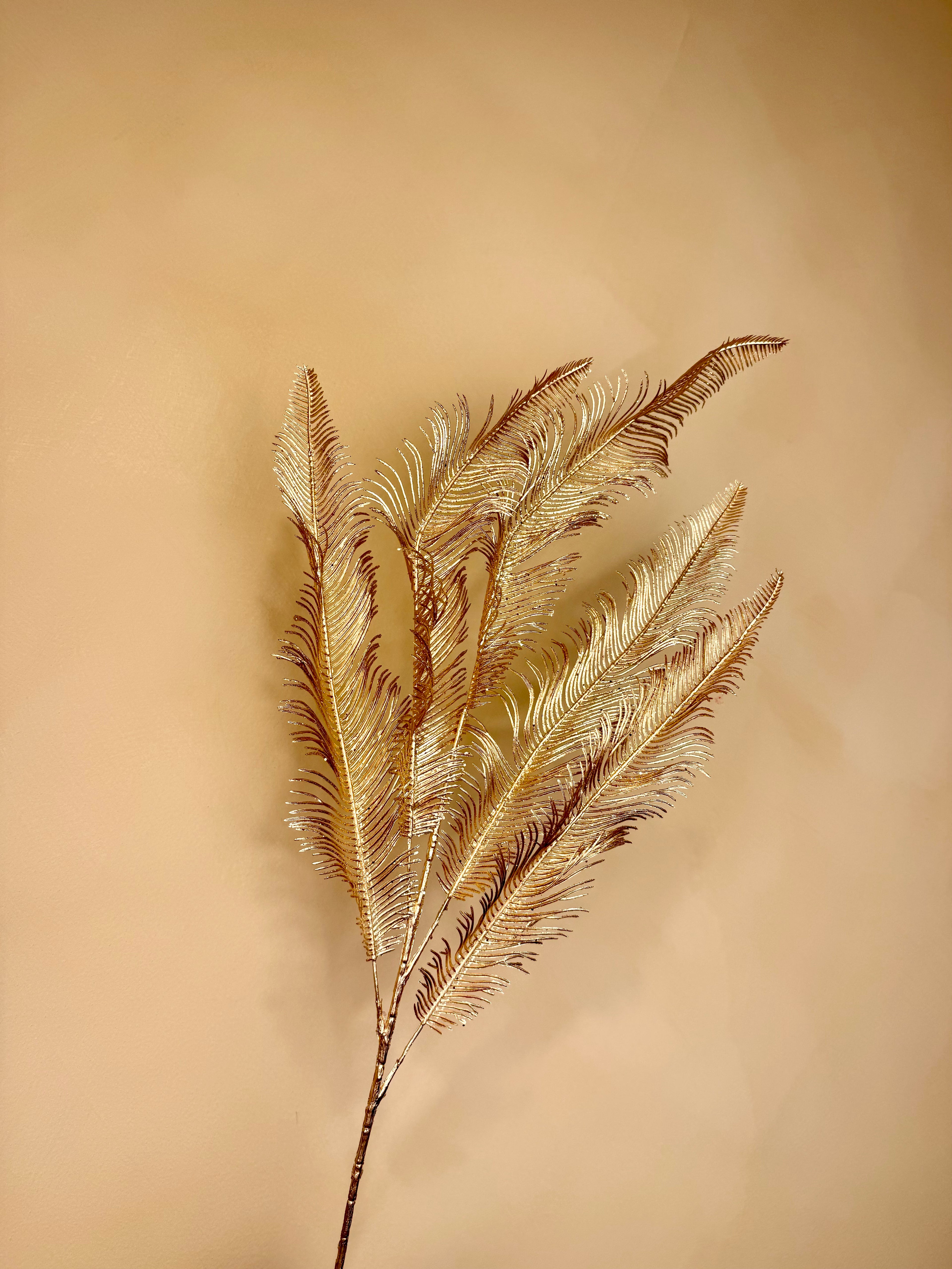 Faux Gold Metallic Frosted Fern Stem – Elegant Winter Greenery for Holiday Arrangements | Seasonal Designer Decor by JD Home + Holiday