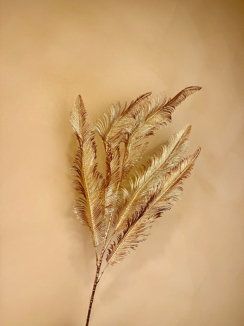 Faux Gold Metallic Frosted Fern Stem – Elegant Winter Greenery for Holiday Arrangements | Seasonal Designer Decor by JD Home + Holiday