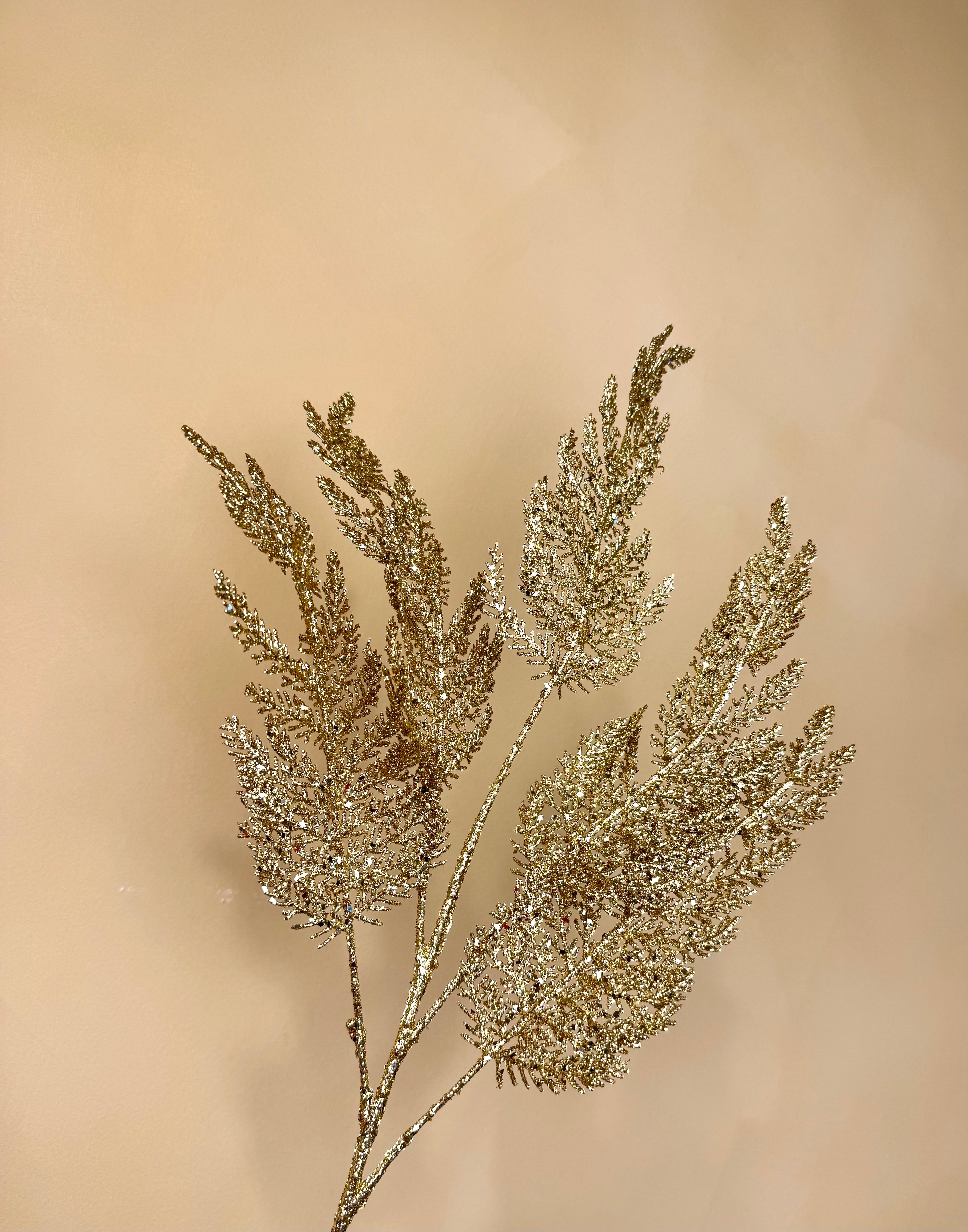 Faux Gold Glitter Fern Stem – Sparkling Holiday Accent for Winter Arrangements | Designer Seasonal Greenery by JD Home + Holiday