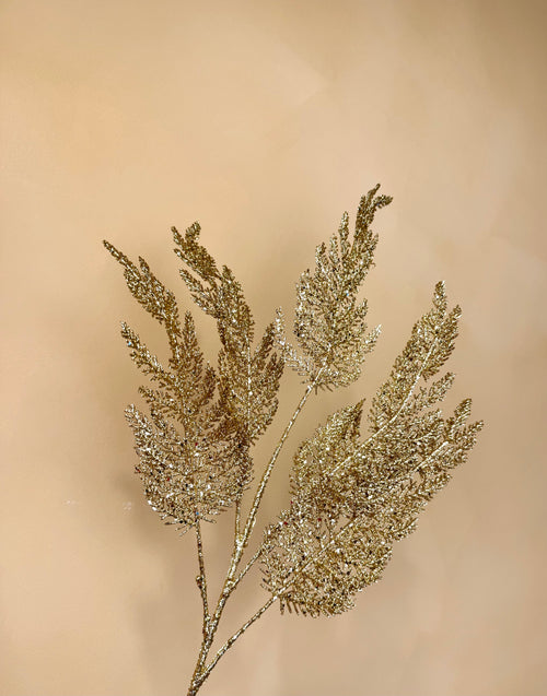 Faux Gold Glitter Fern Stem – Sparkling Holiday Accent for Winter Arrangements | Designer Seasonal Greenery by JD Home + Holiday