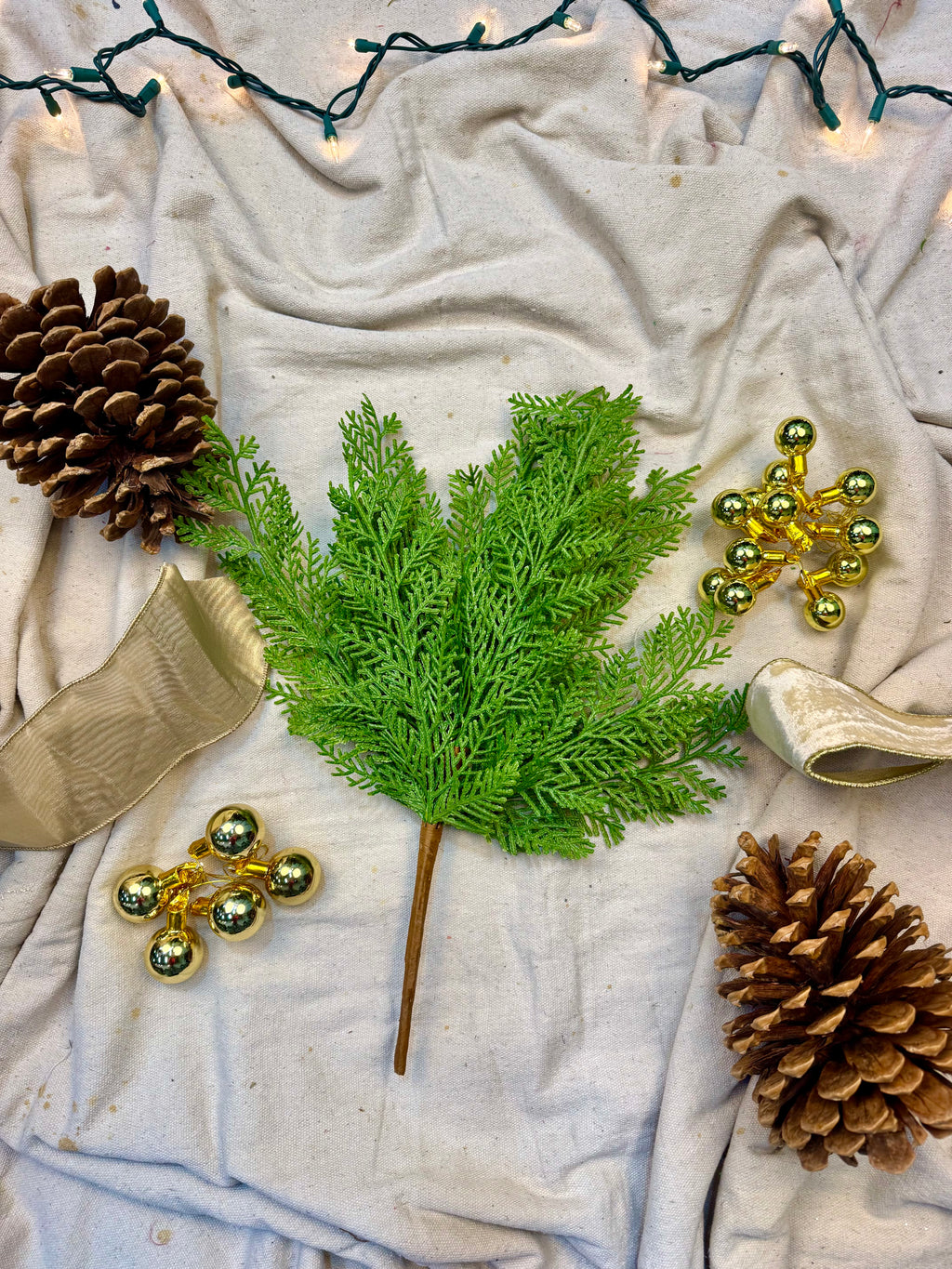 Faux Incense Cedar Branch – Golden-Tipped Soft-Touch Evergreen Stem for Holiday Arrangements, Mantels & Seasonal Décor by JD Home + Holiday