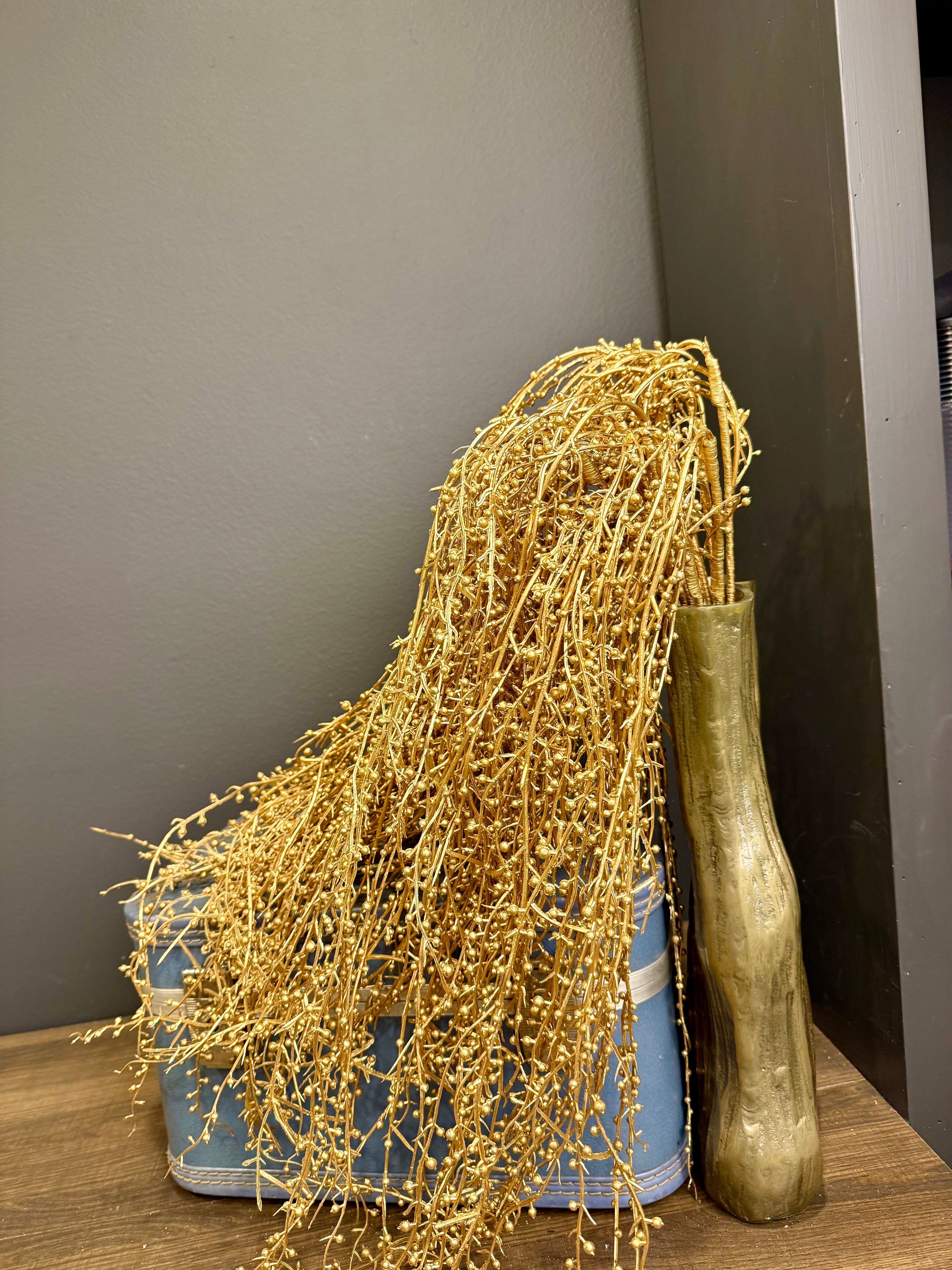 Faux Gold Metallic Berry Stem – Elegant Holiday Arrangement Accent | Designer Winter Greenery by JD Home + Holiday