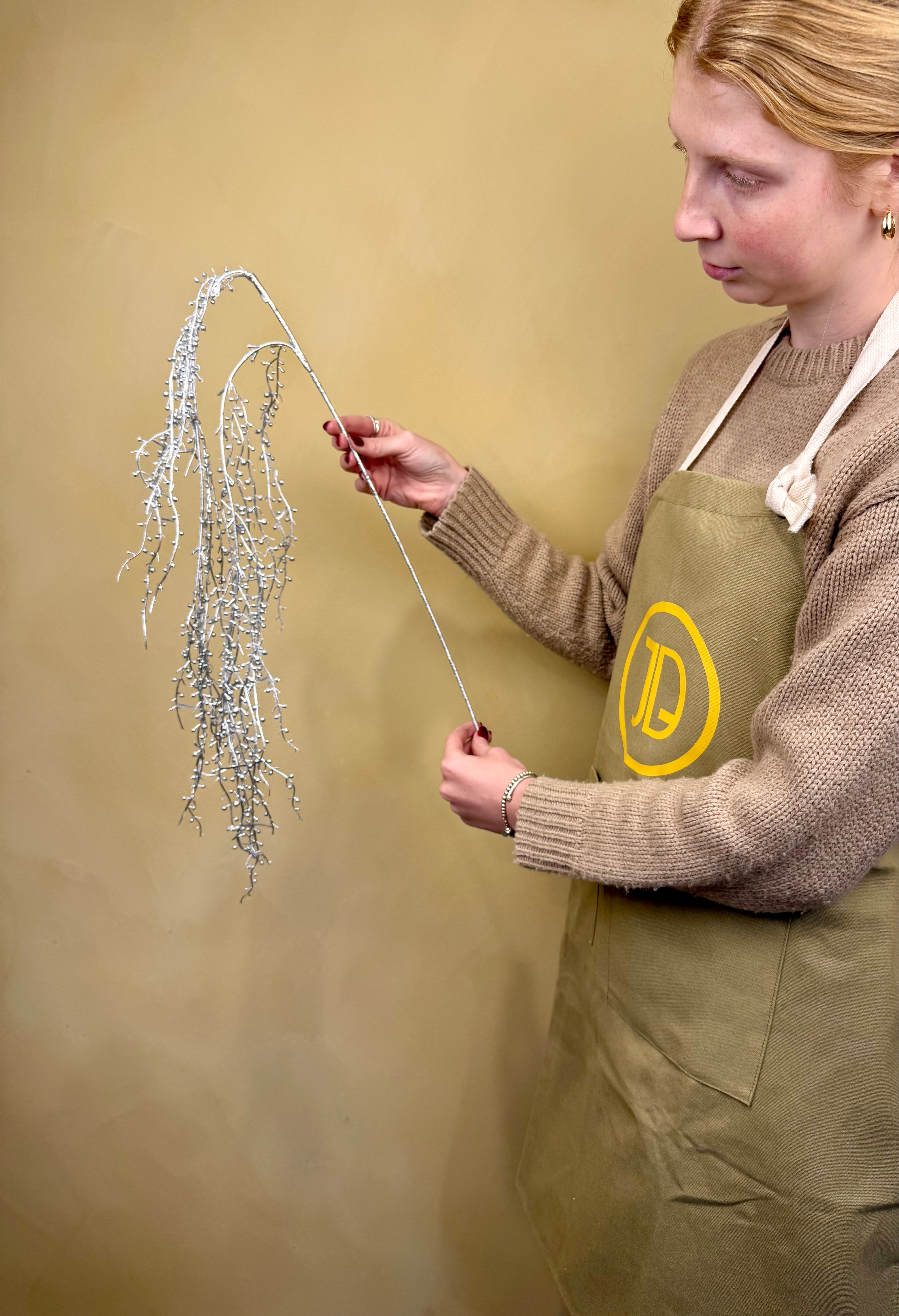 Faux Silver Berry Stem - Metallic Holiday Arrangement Accent