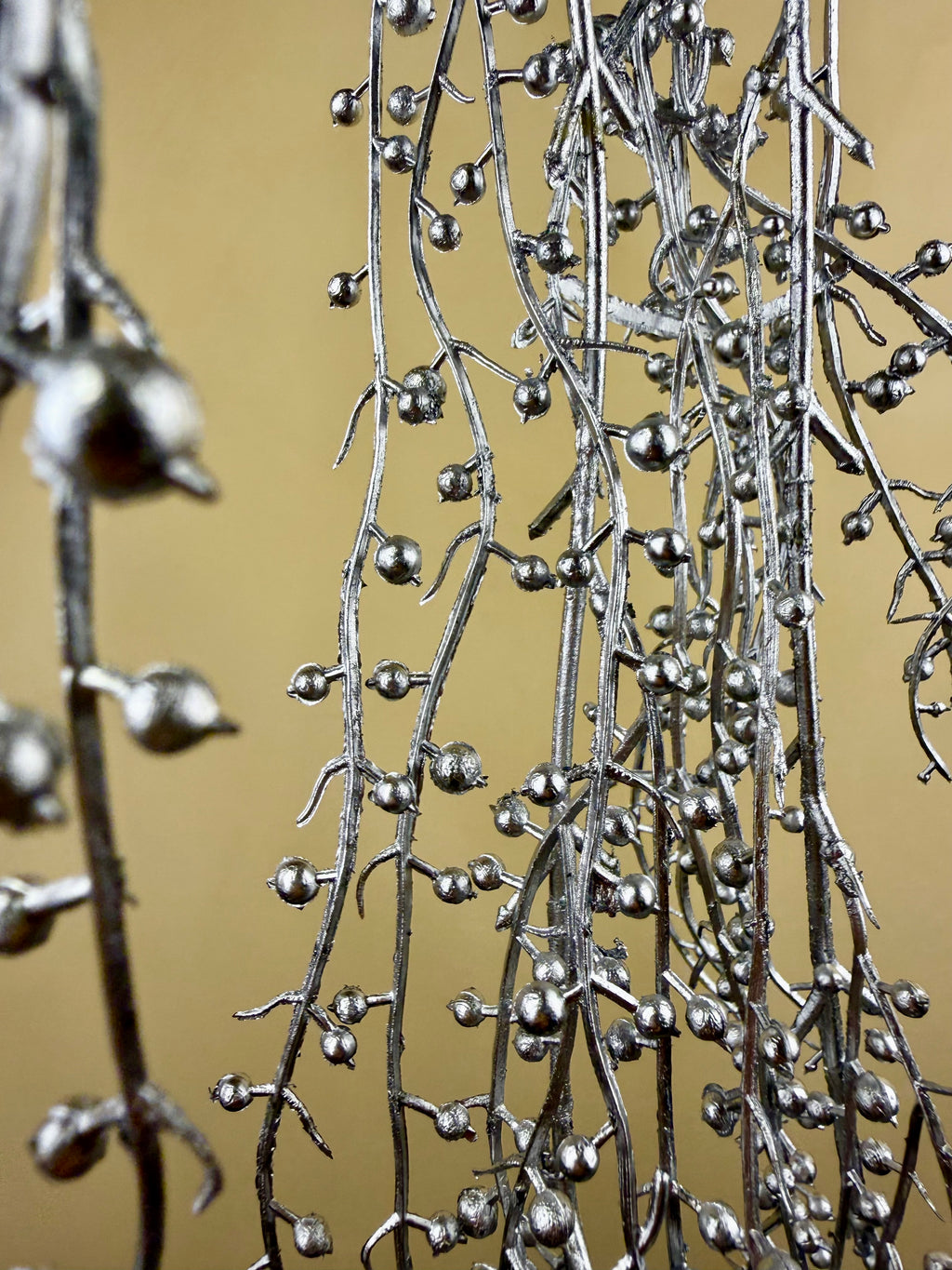 Faux Silver Berry Stem - Metallic Holiday Arrangement Accent