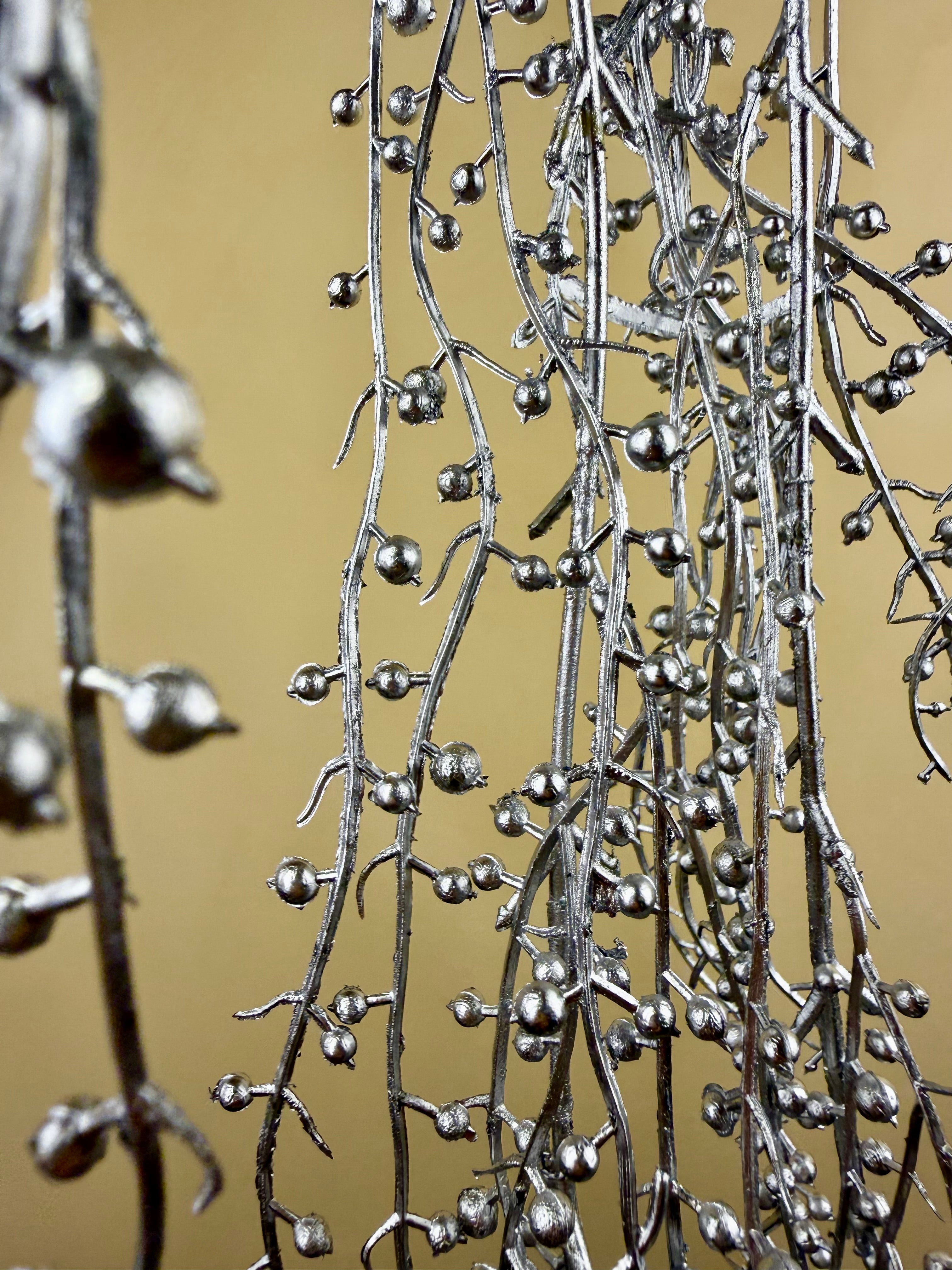 Faux Silver Berry Stem - Metallic Holiday Arrangement Accent