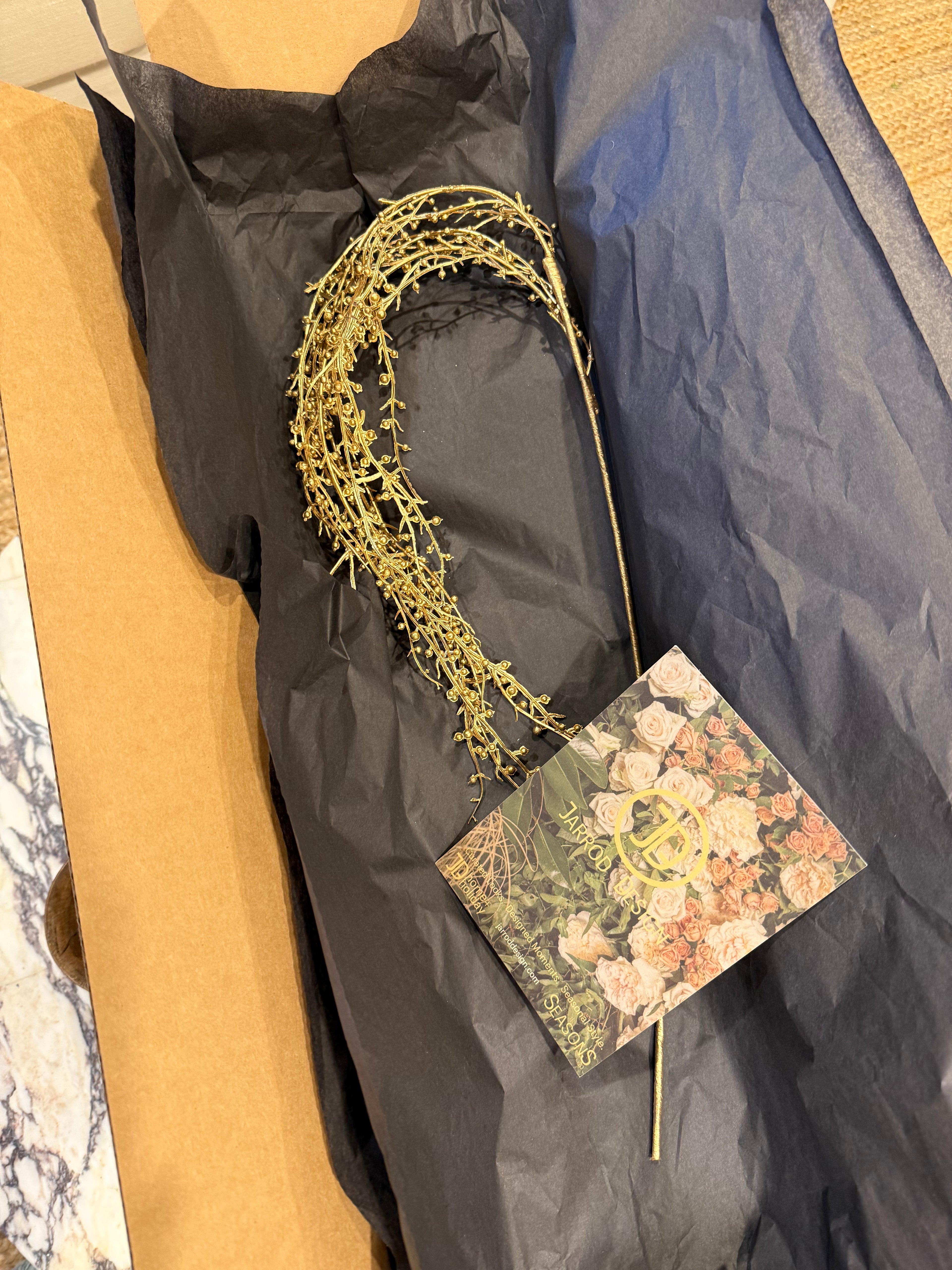 Faux Gold Metallic Berry Stem – Elegant Holiday Arrangement Accent | Designer Winter Greenery by JD Home + Holiday