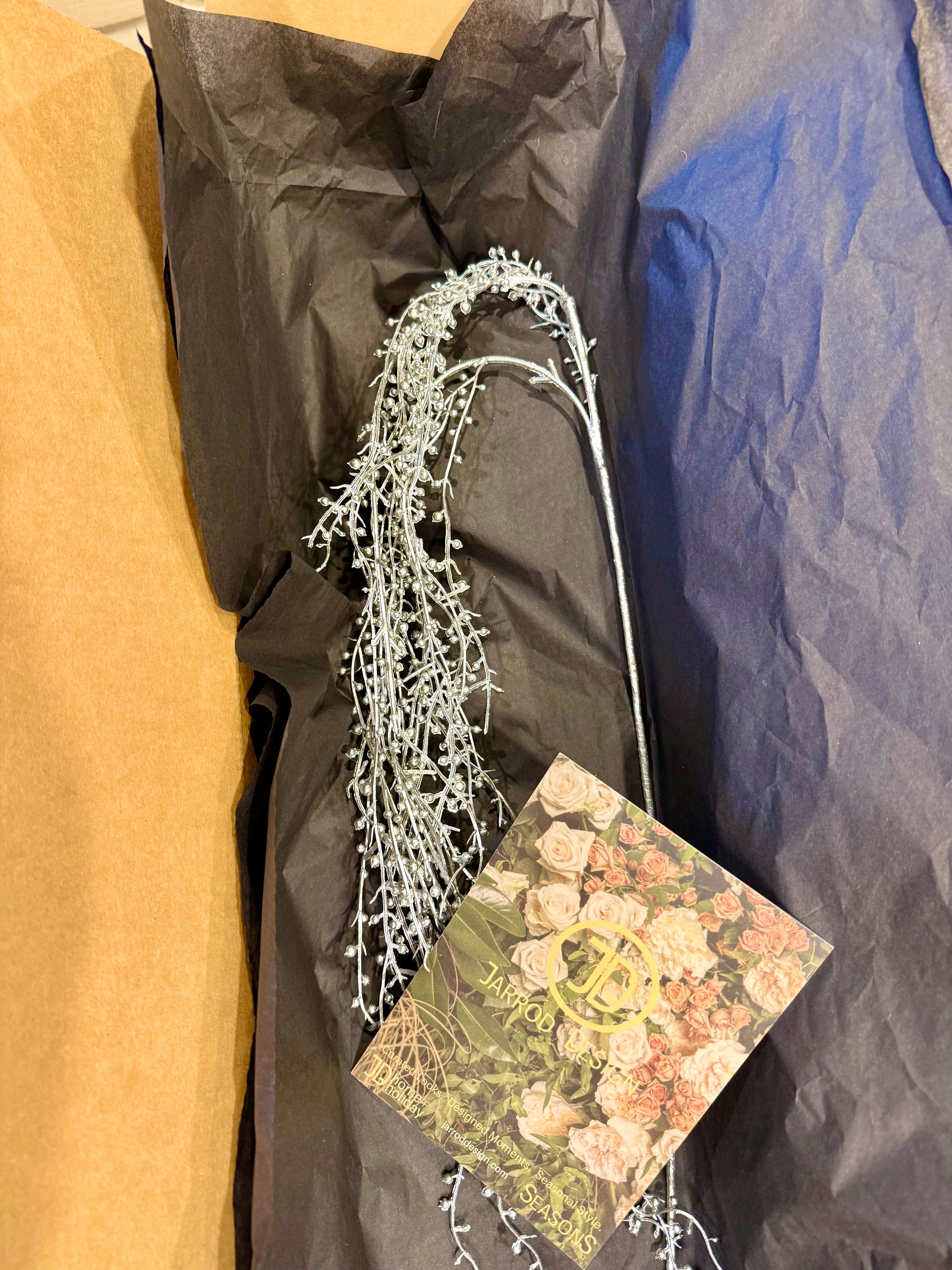 Faux Silver Berry Stem - Metallic Holiday Arrangement Accent